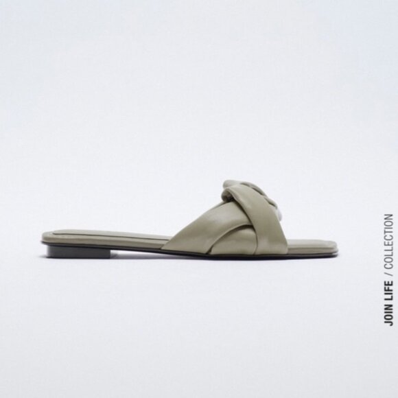 Zara Gray Woven Flat Leather Sandals - Picture 3 of 5